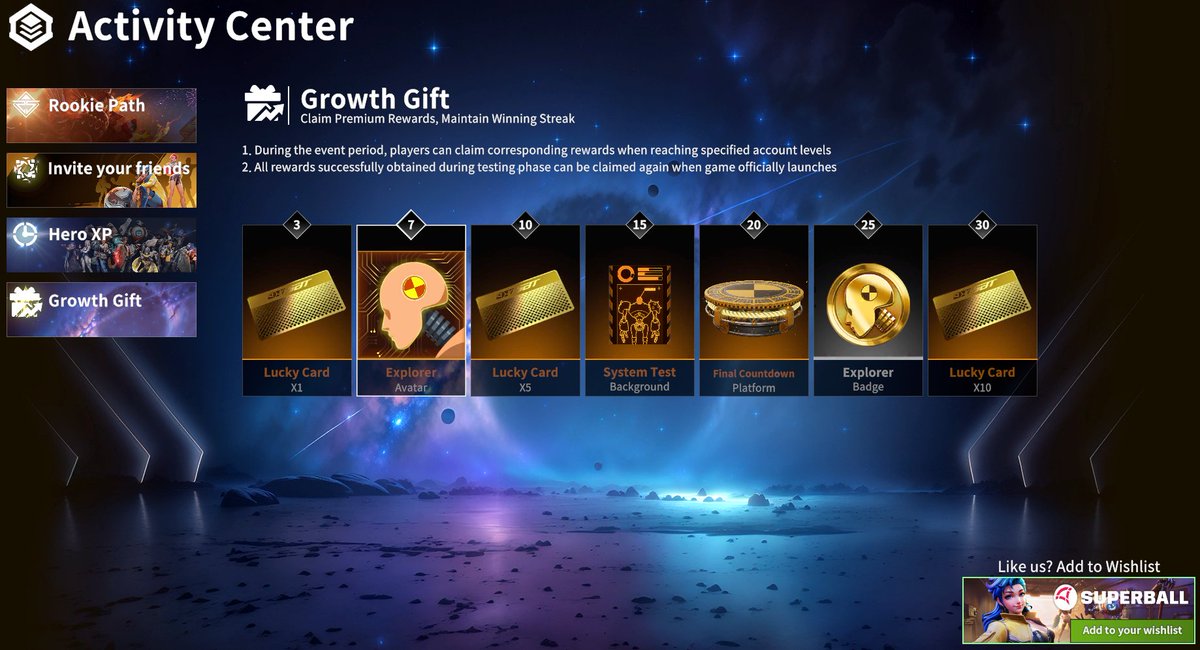 🌟 Superball Free Demo LIVE Now! Celebrate with Eastern Game Fest &amp; Claim Exclusive Rewards!
📅Period:
Start: April 24, 00:00 CST / April 23, 9:00 AM PT / 6:00 PM CEST
End: May 8, 24:00 CST 
Check out for the new features and gifts！
It’s your chance to shape Superball’s future！