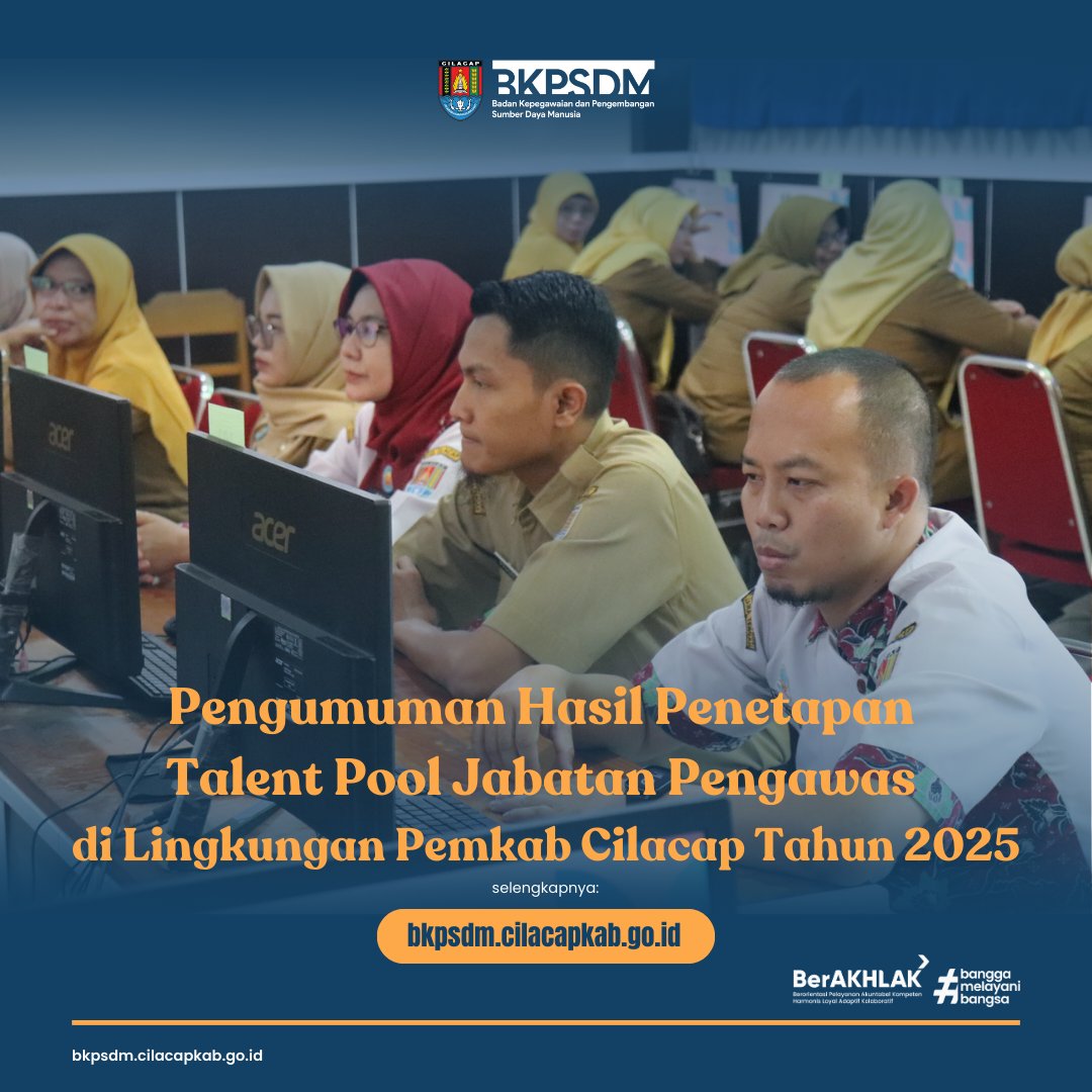 Pengumuman Hasil Penetapan Talent Pool Jabatan Pengawas di Lingkungan Pemerintah Kabupaten Cilacap Tahun 2025.

Selengkapnya : bkpsdm.cilacapkab.go.id/p/1363/pengumu…