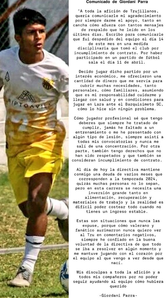 SoloTrujillanos's tweet image. #Comunicados | Giordani Parra y Anthony Salcedo, exjugadores de Trujillanos FC.
