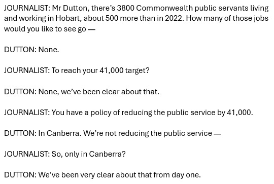This is insane. Even if Dutton closed the head offices of the Departments of Defence, Home Affairs, Agriculture, Treasury, Foreign Affairs and Health, he'd still have less than 41,000 job cuts. #auspol