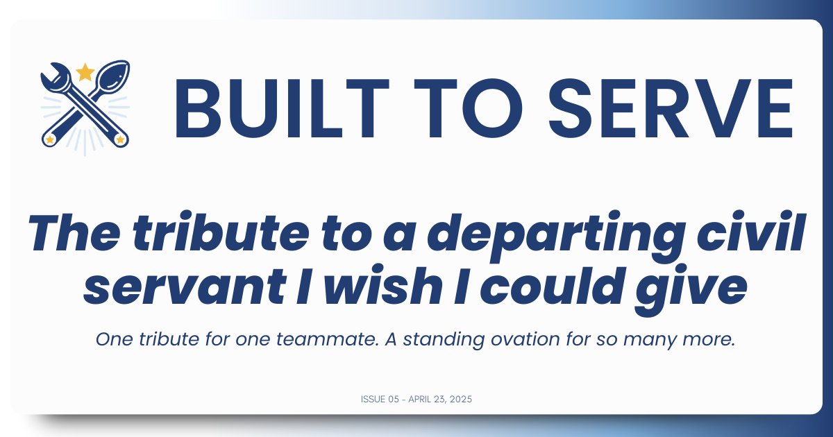 Alt_USDS's tweet photo. This is the tribute we wish every departing civil servant could receive. No press release. No parade. Just quiet, brilliant work in service to others. You deserved more.

👉 https://t.co/nVfagCCuTv

#WeTheBuilders #PublicService #FederalEmployees https://t.co/UHl4VuLnaX