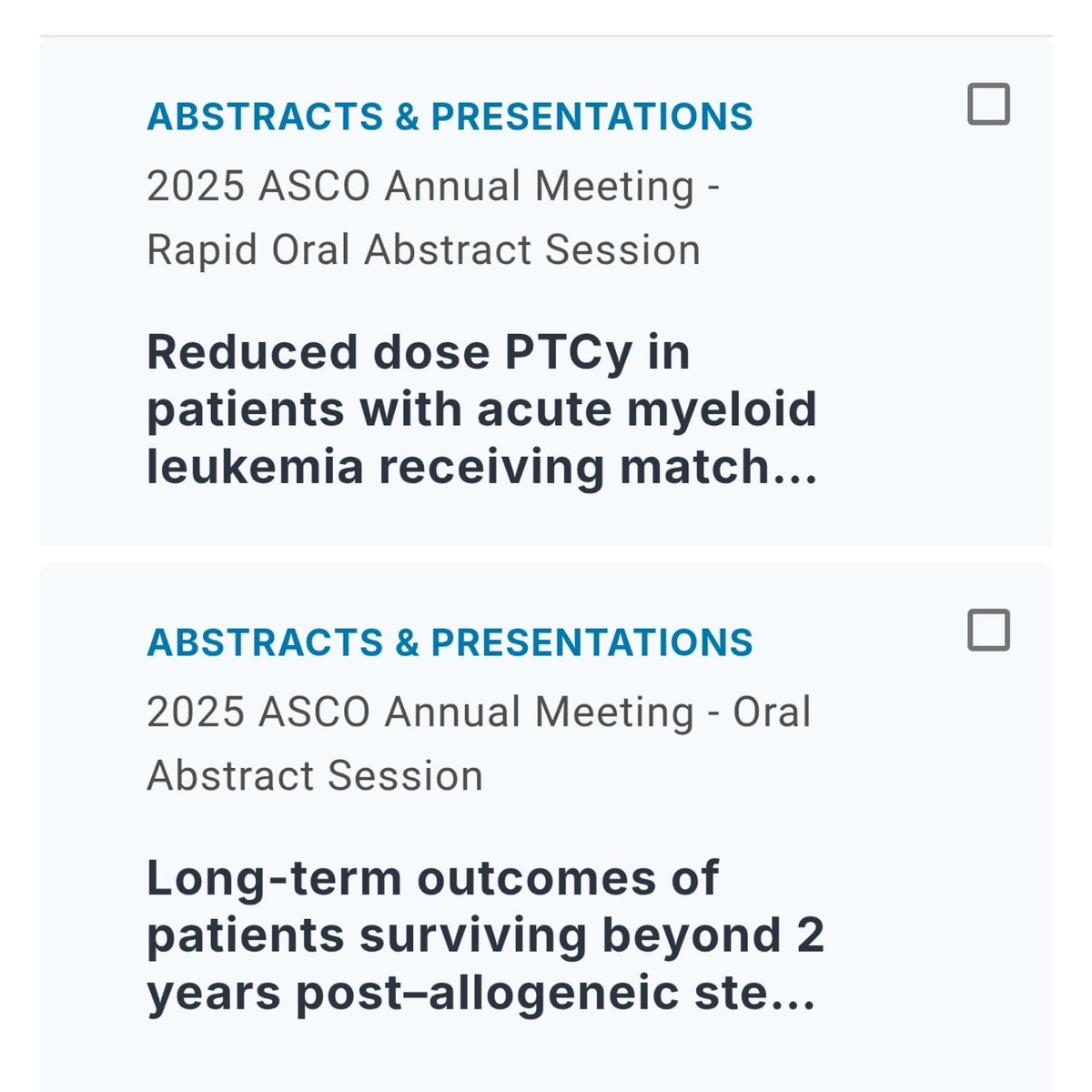 The abstract titles for #ASCO25 are out 🙌🏽

We asked 2 questions:
1. Can we ⤵️the PTCy dose in MUDs?

2. What's the outcome of patients who are alive 2 yr post transplant?

We'll answer those questions at the oral abstract session <a href="/ASCO/">ASCO</a>

#MedTwitter <a href="/Hans_BMTProgram/">Hans Messner Allogeneic BMT Program</a>