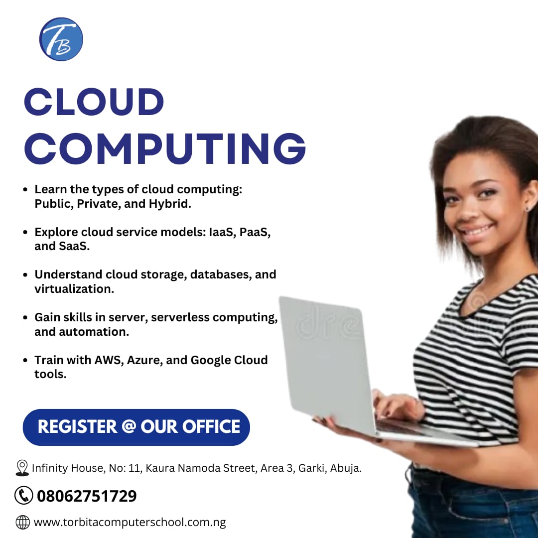 prospa_ap's tweet photo. Your skill sets you up to bigger and better opportunities, join us for our live instructor led, hands-on cloud computing training at @torbitalimited 

- AWS, GCP, Azure Cloud Services, deployment models, types of cloud. 
- build projects using free cloud services. https://t.co/gmnmu9IOnV
