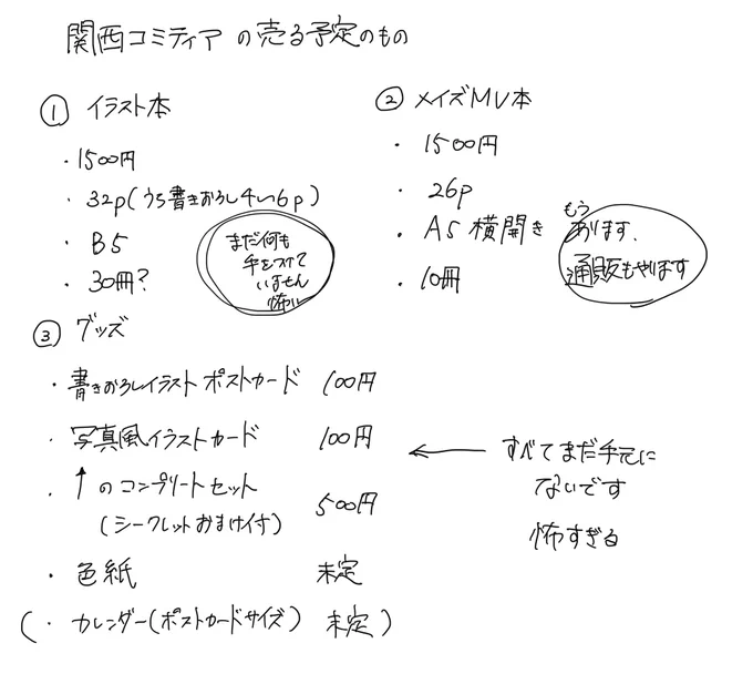関西コミティアで売る予定のものをまとめました
書き下ろしを一枚も終わらせていないため進度が芳しくないです やります 