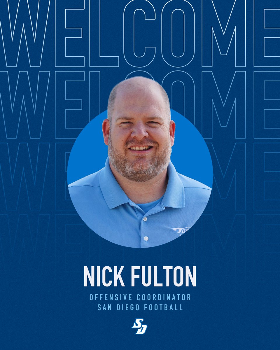 San Diego Football (@usdfootball) on Twitter photo The San Diego offense has a new leader 🫡
Join us as we welcome offensive coordinator Nick Fulton to America's Finest City!
🗞️: bit.ly/4cLRoal
<a href="/CoachNFulton/">Nick Fulton</a> | #GoToreros The San Diego offense has a new leader 🫡
Join us as we welcome offensive coordinator Nick Fulton to America's Finest City!
🗞️: bit.ly/4cLRoal
<a href="/CoachNFulton/">Nick Fulton</a> | #GoToreros