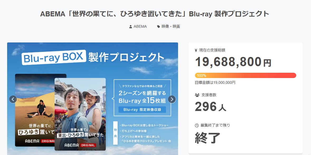 番組Blu-ray BOX クラウドファンディングについて」ひろゆきさん