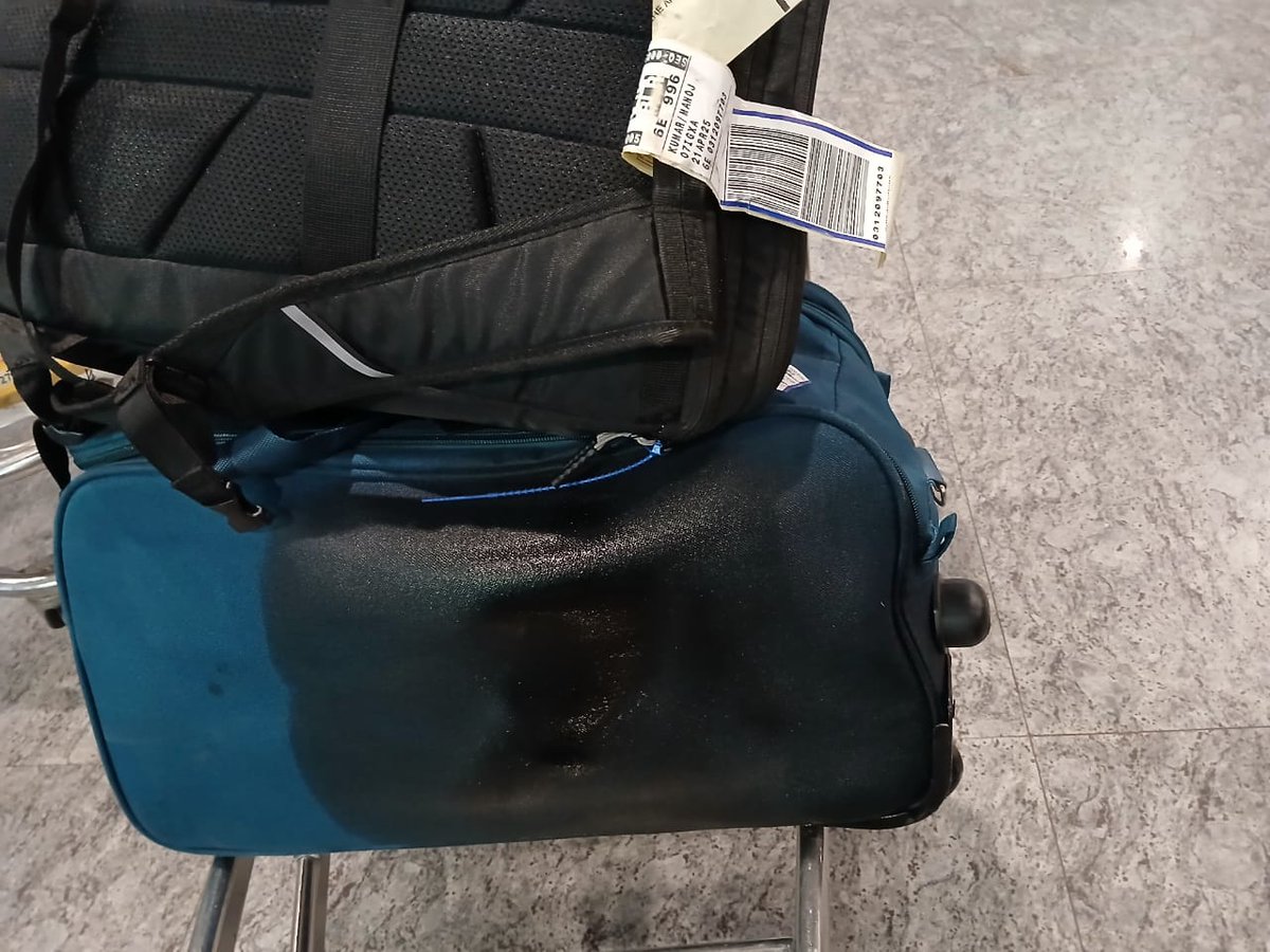 poddar87322's tweet photo. @IndiGo6E @jagograhakjago @BLRAirport my luggage got spoiled by someone's pickle oil. Plz look into it. This is not acceptable.  Extremely bad experience with @IndiGo6E and its staffs handling the concern. https://t.co/kE4bTZxAJc