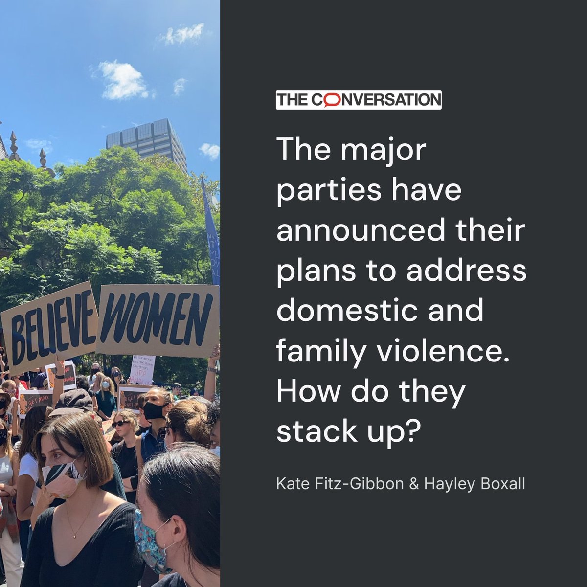 Kate Fitz-Gibbon (@kate_fitzgibbon) on Twitter photo With just one week to go before the federal election, both major parties have now released their plans to address domestic, family & sexual violence.
Here <a href="/hayleyboxall1/">Dr Hayley Boxall</a> & I examine both announcements, what is missing, what funding has been committed & do these commitments truly With just one week to go before the federal election, both major parties have now released their plans to address domestic, family & sexual violence.
Here <a href="/hayleyboxall1/">Dr Hayley Boxall</a> & I examine both announcements, what is missing, what funding has been committed & do these commitments truly