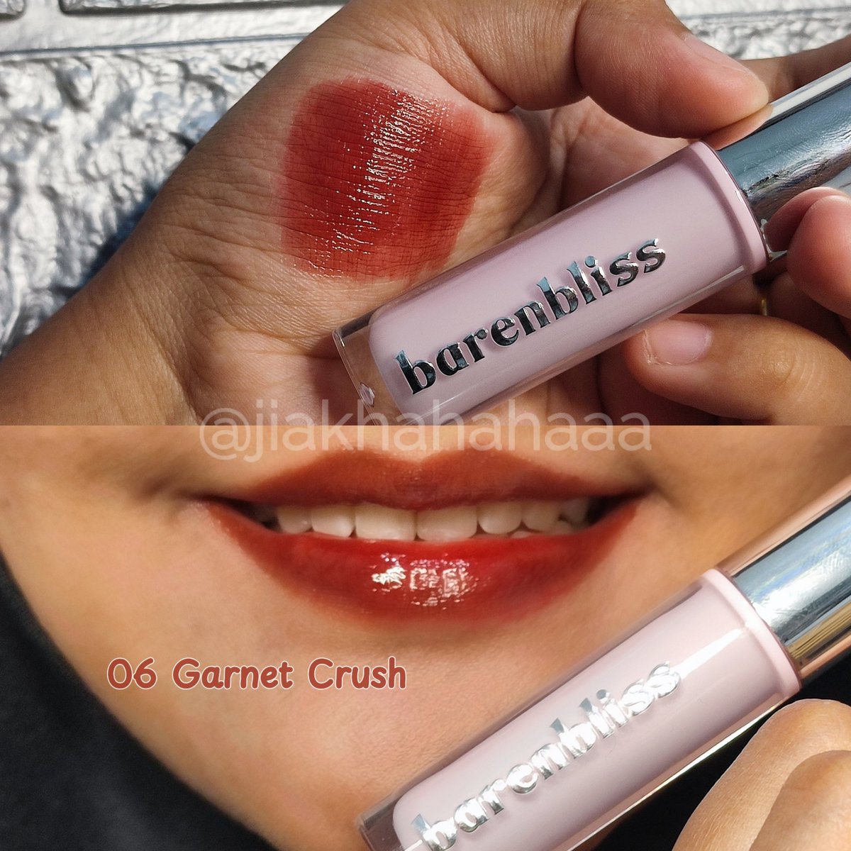 jiakhahahaaa's tweet photo. Disini aku punya shade no 02 Rose Glaze dan 06 Garnet Crush. Kalian bisa liat swatch-nya aku taro di tangan & bibir biar lebih real🥰
Keliatan kan kalau Finish-nya tuh bikin glossy dan gak lengket sama sekali✨