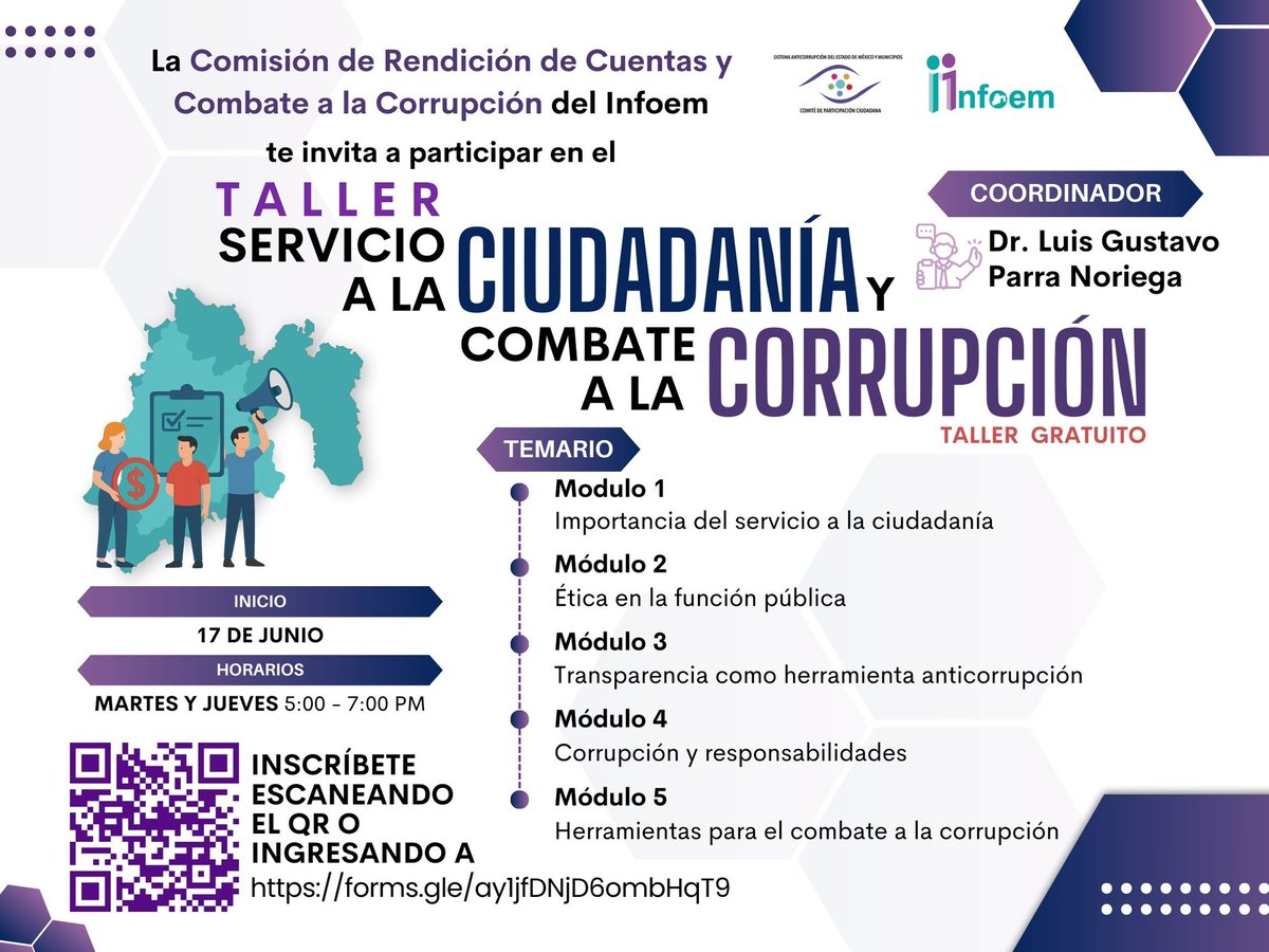 Infoem's tweet photo. El #Infoem, a través de su Comisión de #RendiciónDeCuentas y Combate a la #Corrupción, te invita a participar en el taller "Servicio a la #Ciudadanía y Combate a la Corrupción".

Inscríbete antes del 15 de junio en: https://t.co/0wL8lecO1V https://t.co/Lq6NJ77Fk3
