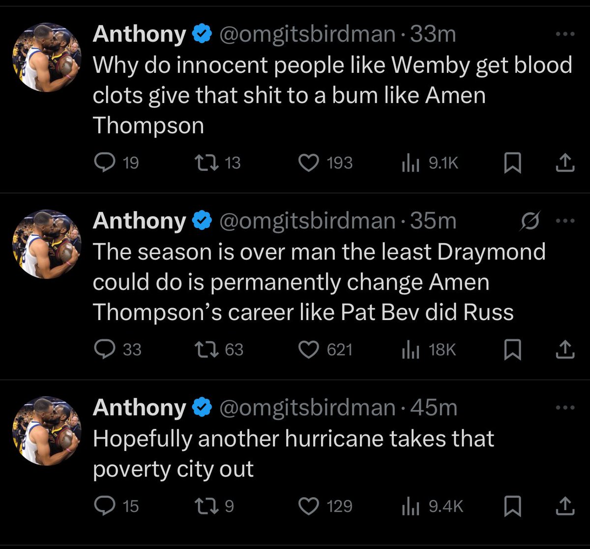 MittyData's tweet image. These were the dudes that cheered when:

Kawhi got injured
Kyrie got injured
CP3 got injured
Kevin Love got injured
Lillard got injured

These are literally your average warriors fans that get thousands of likes everyday btw. 

I hate that franchise with all of my being.