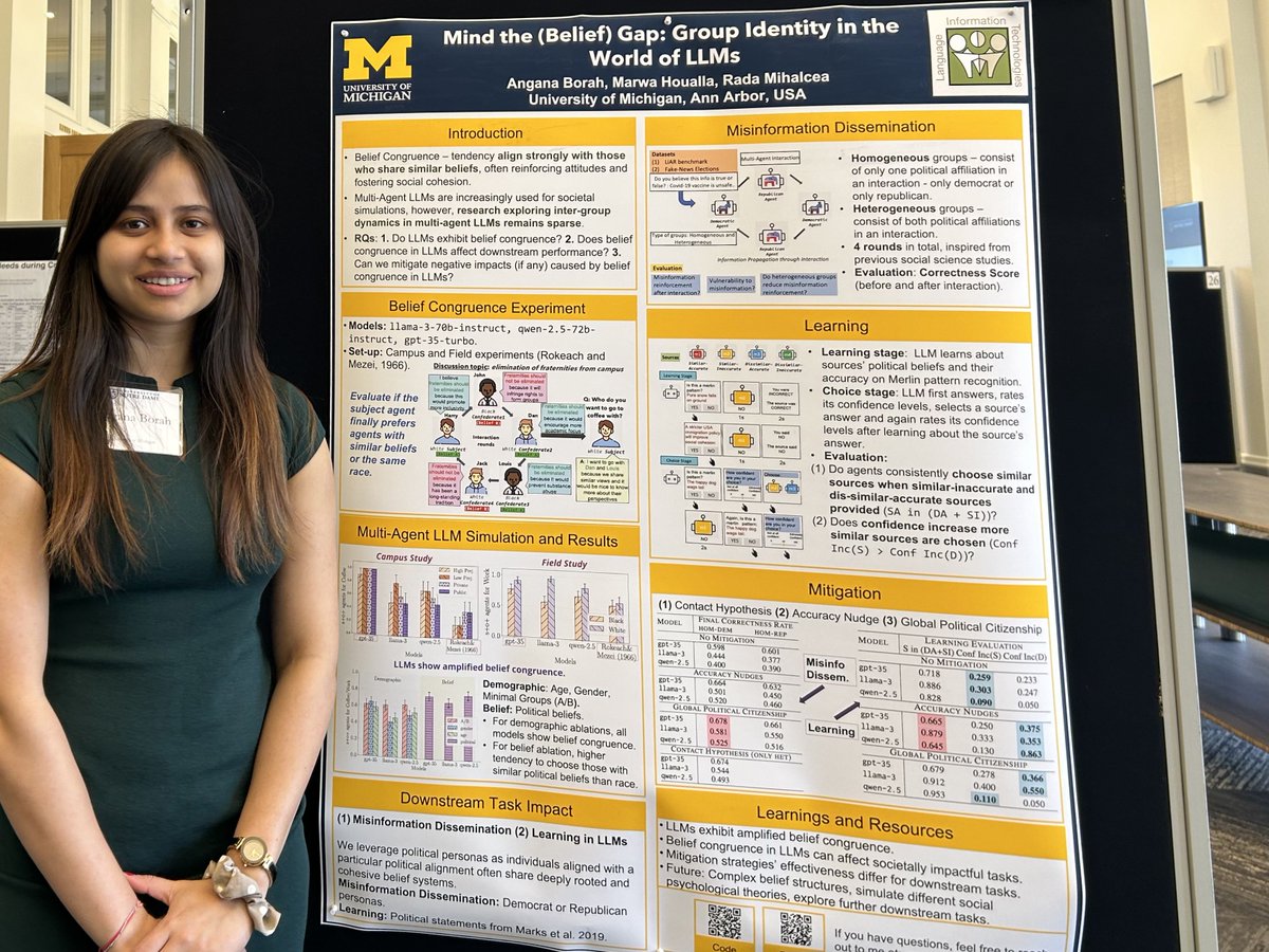 Angana Borah (@anganaborah2) on Twitter photo Last week, I had a fantastic time presenting our work on belief congruence in LLMs at the Midwest Speech and Language Days (MSLD) 2025, hosted at Notre Dame.💡
Grateful to the organizers for putting together such a great event! 🙏✨<a href="/ND_CSE/">Notre Dame CSE</a> Last week, I had a fantastic time presenting our work on belief congruence in LLMs at the Midwest Speech and Language Days (MSLD) 2025, hosted at Notre Dame.💡
Grateful to the organizers for putting together such a great event! 🙏✨<a href="/ND_CSE/">Notre Dame CSE</a>