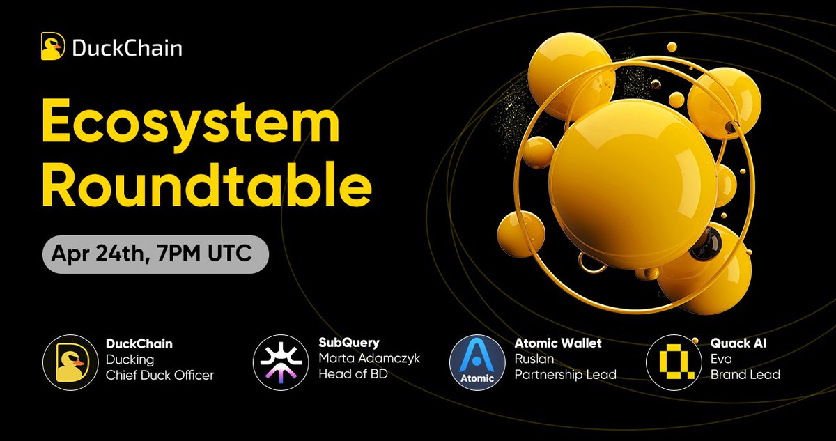 Curious about what’s building on DuckChain? 🦆
Join us for an open discussion with some of the sharpest minds shaping our ecosystem.

🗓 When: Apr 24th, 7 PM UTC
📍 Where: x.com/i/spaces/1ZkJz…

🌟 Featured Guests:
• Marta Adamczyk from <a href="/SubQueryNetwork/">SubQuery</a>
• Ruslan from