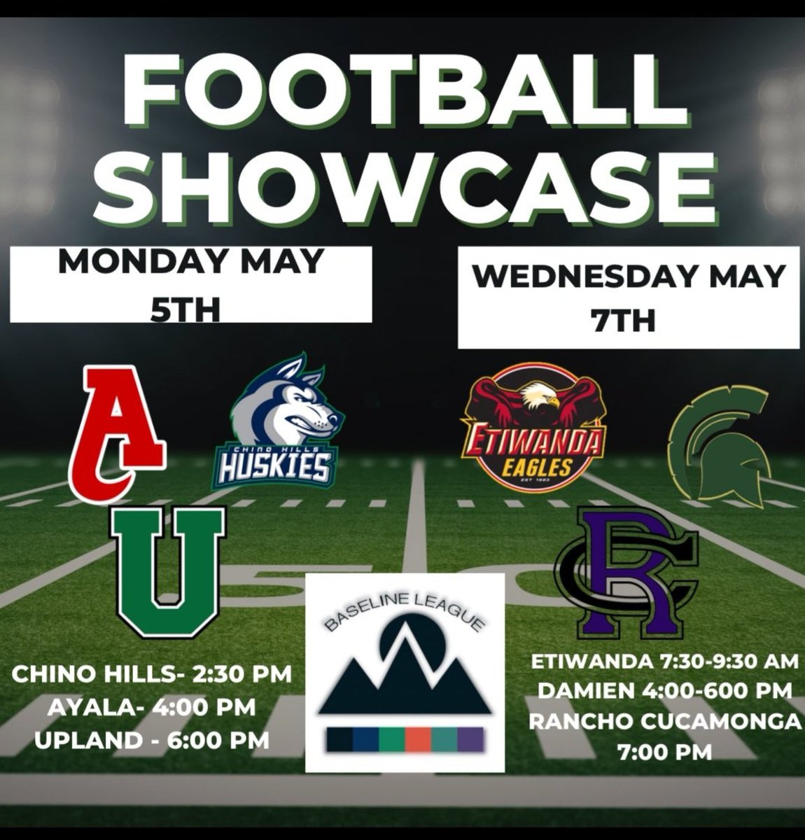 🏈 COACHES, ANY LEVEL D1, D2, D3, NAIA, JUCOs!!

🚨 Ayala Football College Showcase!

🗓 Monday 5/5
⏰️ 4PM - 530PM
📍 Bulldog Stadium