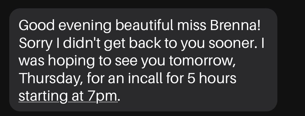brennasparksxxx's tweet photo. 4 days later and he’s booking me for another 5 hours tomorrow 🥺❤️ https://t.co/RKUxvm1nmW