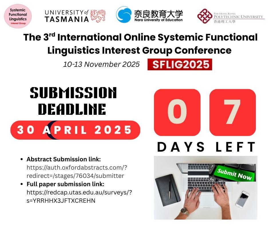 SFLIG 2025 Submission due 30 April 
Join us for another fantastic conference! Submit now and don’t miss out, SFL colleagues!

👉 sflinterestgroup.com/announcement-a…