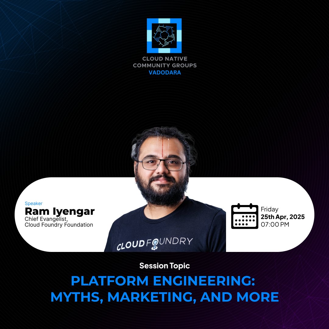 Vanditvpandya's tweet image. We’re going live this Friday at 7 PM IST with @ramiyengar, Chief Evangelist at @cloudfoundry!
Topic: Platform Engineering – Myths, Marketing, and More
A no-fluff session to cut through the noise.
Register now 🌟: community.cncf.io/events/details…
#CNCF #PlatformEngineering #CloudNative