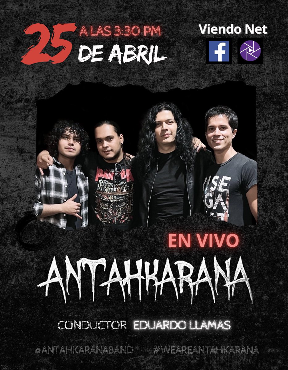 Amigos! No se lo pierdan!🔥
Este viernes a las 3:30 pm tendremos una gran entrevista en vivo donde platicaremos sobre una sorpresa que tenemos preparada para ustedes! 
Transmisión en vivo por Facebook en  ViendoNet! Los esperamos!
#weareantahkarana #antahkarana #antahkaranaband