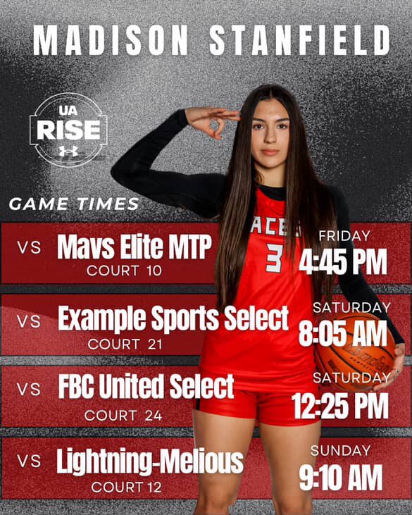 Madison Stanfield (@madisonstfld) on Twitter photo Coaches:we will be playing in Hamilton Ohiothis weekend at the UA Rise session 1 tournament. Come check us out! <a href="/CCTXACES/">Corpus Christi Aces Basketball</a>
<a href="/CoachLMarshall/">Coach Marshall</a> @UARiseGirl <a href="/JrAllStarTexas/">Texas Jr. All-Star GBB</a> Coaches:we will be playing in Hamilton Ohiothis weekend at the UA Rise session 1 tournament. Come check us out! <a href="/CCTXACES/">Corpus Christi Aces Basketball</a>
<a href="/CoachLMarshall/">Coach Marshall</a> @UARiseGirl <a href="/JrAllStarTexas/">Texas Jr. All-Star GBB</a>