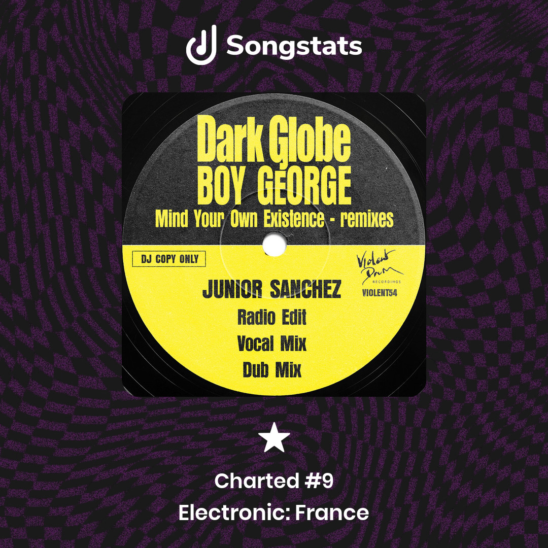 <a href="/juniorsanchez/">JuniorSanchez</a> Aww yeah!! Did you know that "Mind Your Own Existence - Junior Sanchez Edit" reached #9 in the iTunes Electronic Charts in France! See all your stats on the Songstats App.