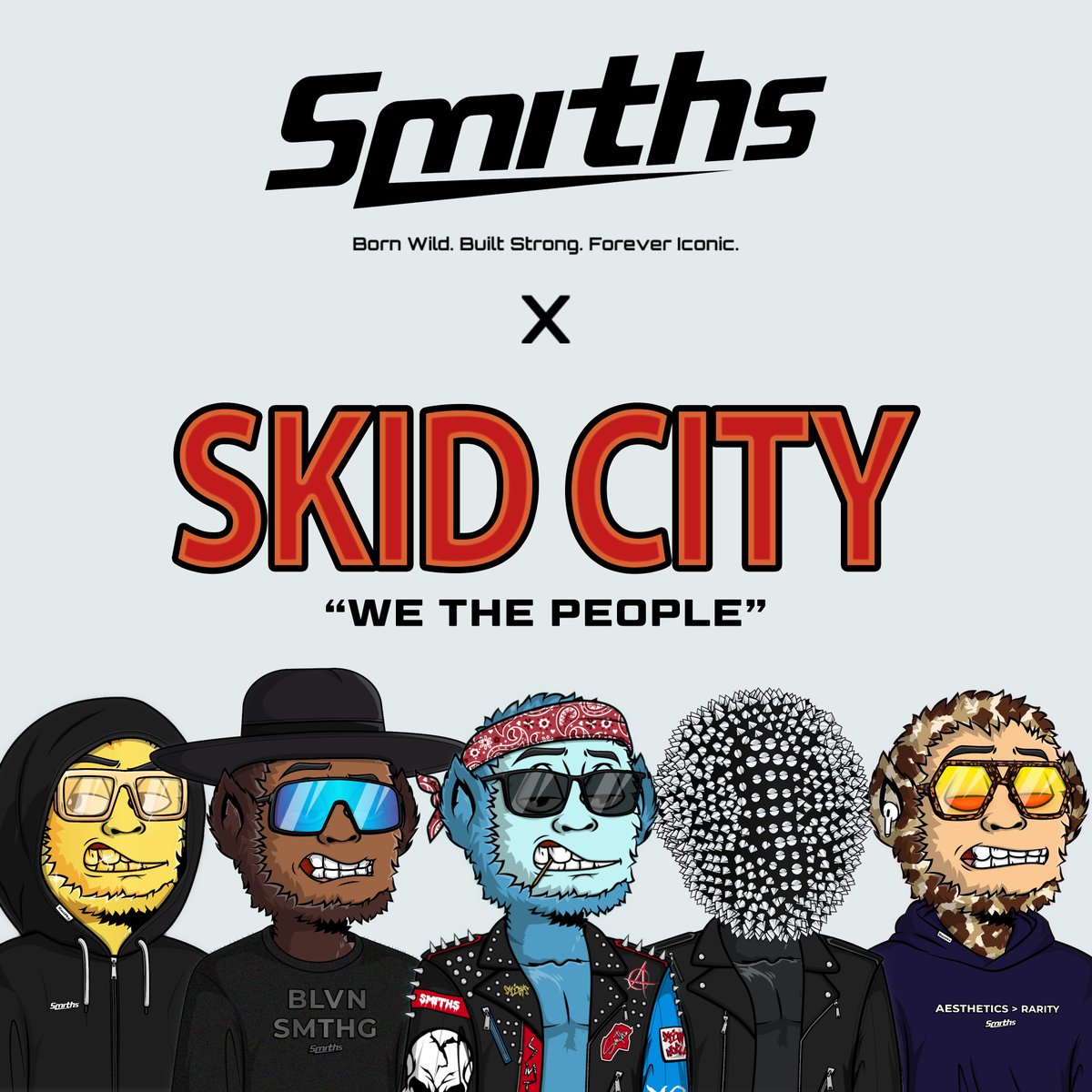 OFFICIAL COLLAB
<a href="/SMITHSnfts/">SMITHS</a> X <a href="/skidcitynft/">Skid City | WTP ✊</a> 

Smiths are friends of THE PEOPLE

10 GTDs given away in 48 hours 
FCFS to all delisted Skid City collectors 

Project name: SMITHS by LEFT CLICK LABZ
Supply: 3333
Mint date: 02/05
Mint price: TBA
Blockchain: Apechain
Launchpad: