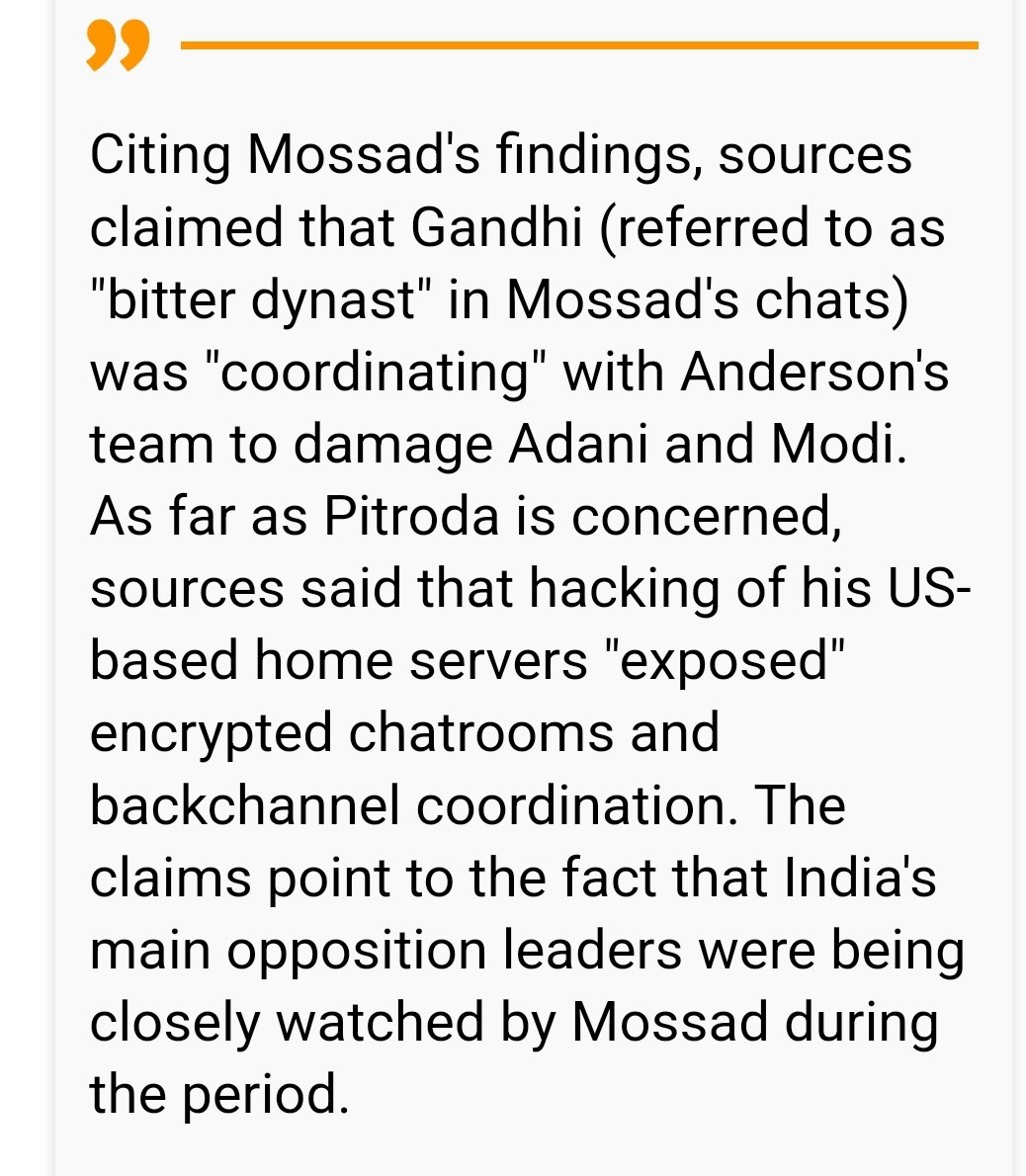 So Mossad found out that Gandhi family was co-ordinating with foreign sources to damage Modi &amp; Adani.

The secret of Rahul Gandhi is out in open now.