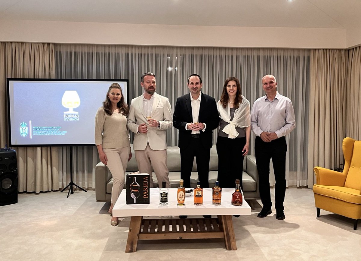 SRBinAustralia's tweet image. Very interesting and enjoyable evening at the Workshop on #Serbian rakija 🥃. With the competent guidance of Mr Zoran Radoman, co-author of the book "Rakija" and the blog "Ракија, углавном" (Rakija, mostly), our guests were able to learn something about 🇷🇸 cultural heritage and…