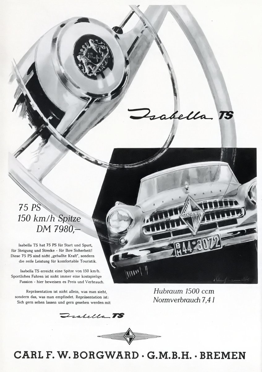 Nisseboxx's tweet image. 75 PS  150 km/h Spitze DM 7980‚–

Auto, Motor und sport -Juni 9, 1956   #Borgward #ad #reklam