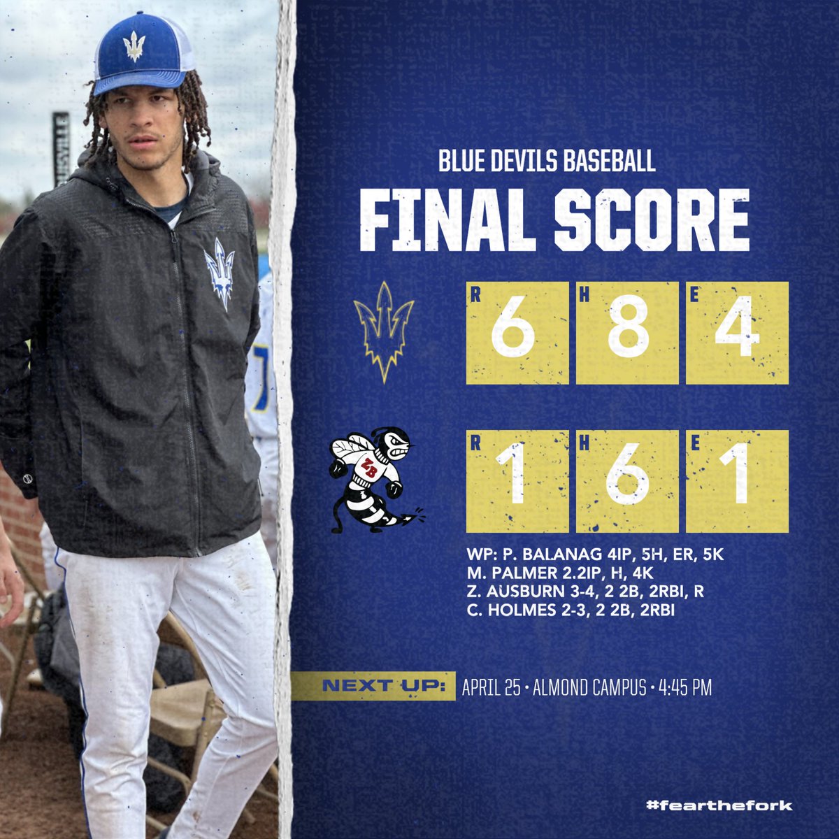 Warren Baseball (@wths_bluedevils) on Twitter photo Warren wins their 8th in a row with a 6-1 win over Zion. <a href="/PeytonBalanag/">Peyton Balanag</a> picks up the win - 4IP, ER, 5K. <a href="/MasonPalmer27/">Mason Palmer</a> 2.2IP, H, 4K. <a href="/AusburnZachary/">Zach Ausburn</a> 3-4, 2 2B, 2RBI, R. <a href="/25ColtonHolmes/">Colton Holmes</a> 2-3, 2 2B, 2RBI. The Blue Devils are now 14-3 (5-1) on the season. #fearthefork Warren wins their 8th in a row with a 6-1 win over Zion. <a href="/PeytonBalanag/">Peyton Balanag</a> picks up the win - 4IP, ER, 5K. <a href="/MasonPalmer27/">Mason Palmer</a> 2.2IP, H, 4K. <a href="/AusburnZachary/">Zach Ausburn</a> 3-4, 2 2B, 2RBI, R. <a href="/25ColtonHolmes/">Colton Holmes</a> 2-3, 2 2B, 2RBI. The Blue Devils are now 14-3 (5-1) on the season. #fearthefork