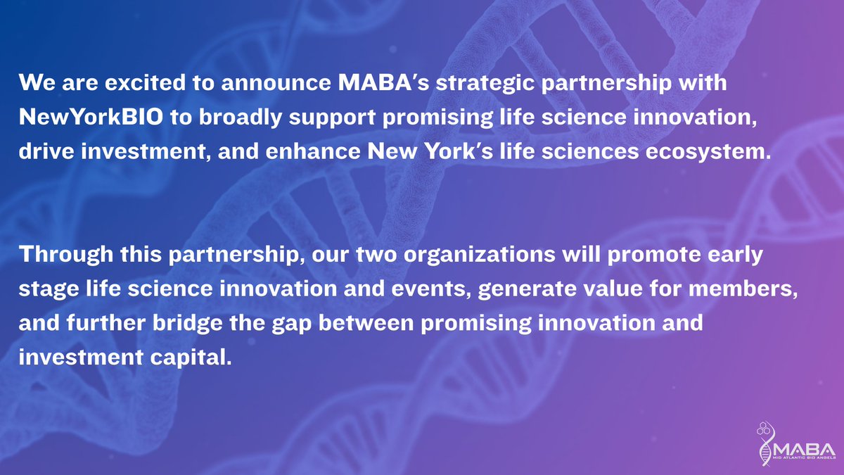 BioAngelsGroup's tweet image. Exciting news: MABA is partnering with @newyorkbio to support early-stage life science innovation across New York! 

Together, we’ll drive investment, support startups, and strengthen the ecosystem. 

bioangels.net/press-news/mid…

#lifesciences #startups #angelinvesting