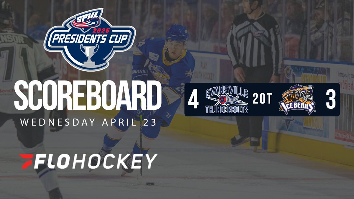 SPHL (@sphl) on Twitter photo Game 1 goes to the <a href="/evvthunderbolts/">Evansville Thunderbolts Hockey</a> in the first double-overtime game in President's Cup Finals history! Game 1 goes to the <a href="/evvthunderbolts/">Evansville Thunderbolts Hockey</a> in the first double-overtime game in President's Cup Finals history!