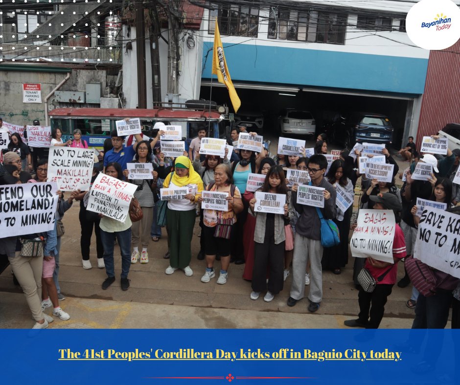 BayanihanToday's tweet photo. "Makilala Mining, OUT NOW!" ๐ซโ
Cordillerans are rising to protect what truly mattersโland, life, and legacy. No to mining that tramples on ancestral domains and food security!
#PeoplePower #CordilleraDay
#MakilalaMining #StopMiningKalinga #DefendKalinga #CordilleraDay2025 https://t.co/1eS0CFhW6f