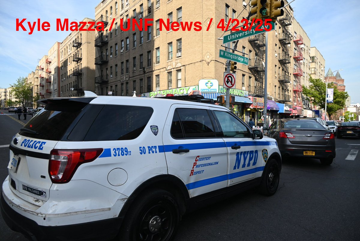 KyleMazzaWUNF's tweet photo. 28-year-old man identified as Marji Daoud fatally shot to the head and a 33-year-old woman was injured in a shooting at 2690 University Avenue in Kingsbridge Heights, Bronx, New York, on Wednesday, April 23, 2025. Wednesday at approximately 4:57 PM, police responded to a 911 call of an assault in progress at 2690 University Avenue, in the Kingsbridge Heights neighborhood of Bronx, New York. Upon arrival, officers observed a 28-year-old man identified as Marji Daoud with a gunshot wound to his head. EMS responded and transported Daoud to Saint Barnabas Hospital where he was pronounced dead. Additionally, police were alerted of a second victim, a 33-year-old woman, who was transported by private means to NYC Health and Hospitals/Woodhull with a gunshot wound to the left hip and at this time she is listed in stable condition. There are no arrests at this time and the investigation remains ongoing by the NYPD. Investigators with the Crime Scene Unit marked several shell casings at the crime scene and collected evidence following the shooting.