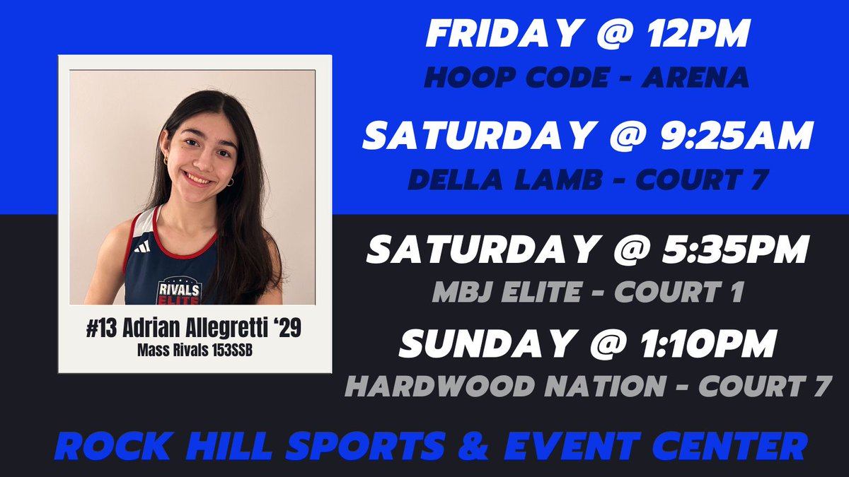 🔔College Coaches 🔔
Heading to Rock Hill for 3SSB this weekend? Don’t miss the chance to evaluate 3 of our standout student-athletes running with the Lady Rivals:

🔒Eva Wilkerson ‘26—NEPSAC Class A DPOY, elite rebounding guard w/a relentless motor
🎯 Lucianna Parrotta ‘27—