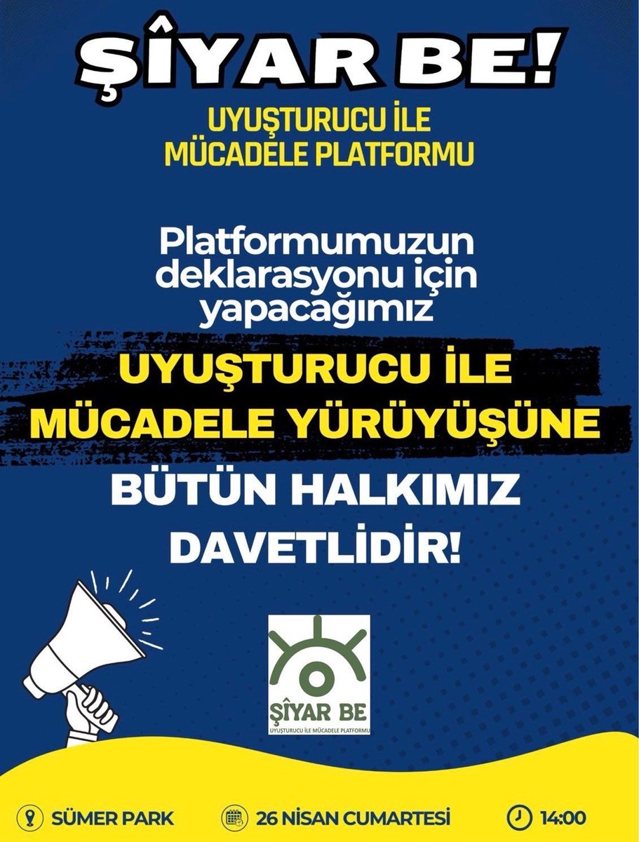 Bileşeni olduğumuz ŞÎYAR BE Uyuşturucu İle Mücadele Platformunun ‘Uyuşturucu İle Mücadele Yürüyüşüne ‘ tüm üyelerimiz davetlidir .