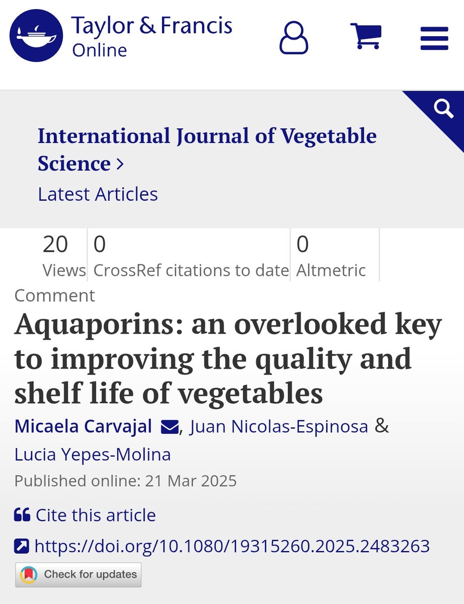 NEW paper #AQPteam🔝

📄👉Aquaporins: an overlooked key to improving the quality and shelf life of vegetables🔎

By Micaela Carvajal,Juan Nicolas-Espinosa &amp; Lucia Yepes-Molina👨‍🔬👩‍🔬