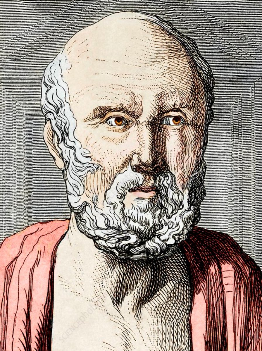 In Ancient Greece, #delirium was known as "phrenitis," a term coined by Hippocrates ~400 BCE. He believed it was an imbalance of the body's humors. Descriptions are familiar: "... the patient may leap from their bed, speak wildly of unseen terrors, and fail to recognize loved