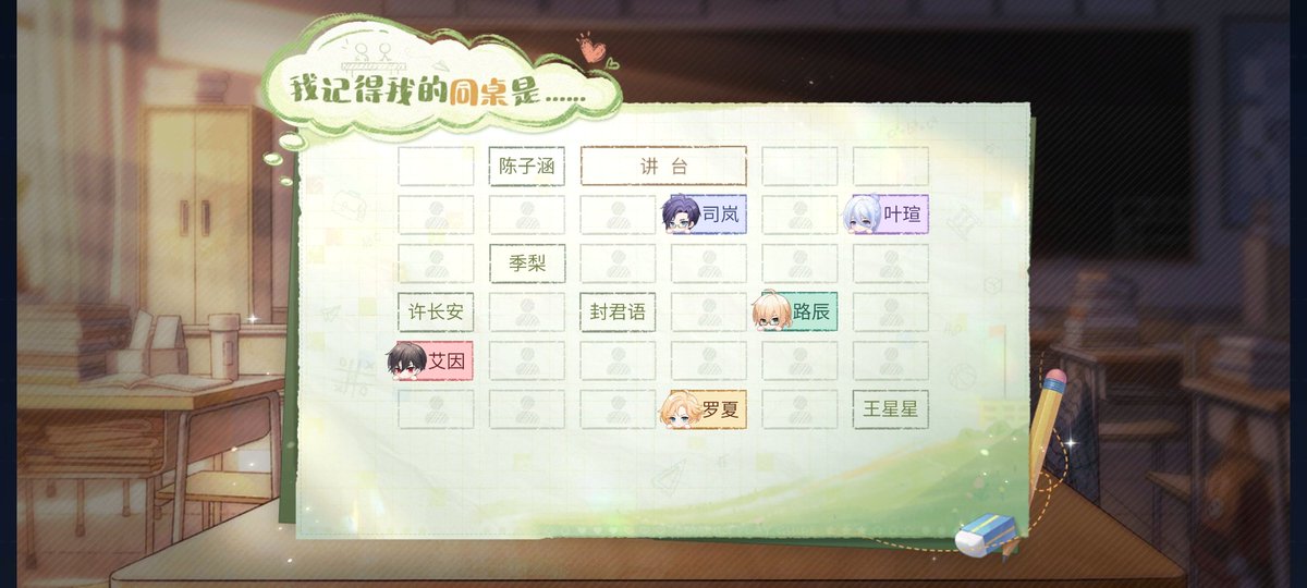 Canon class seat position! Si Lan is the good student, ayn the typical main character seat, rorschach in the back because he is too tall 😂