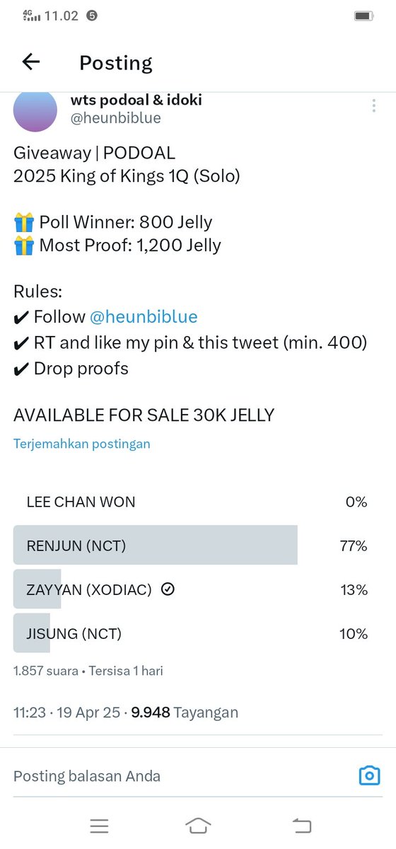 IntanMSNS78's tweet photo. @heunbiblue #ZAYYAN #XODIAC https://t.co/jDBBV5gSLA