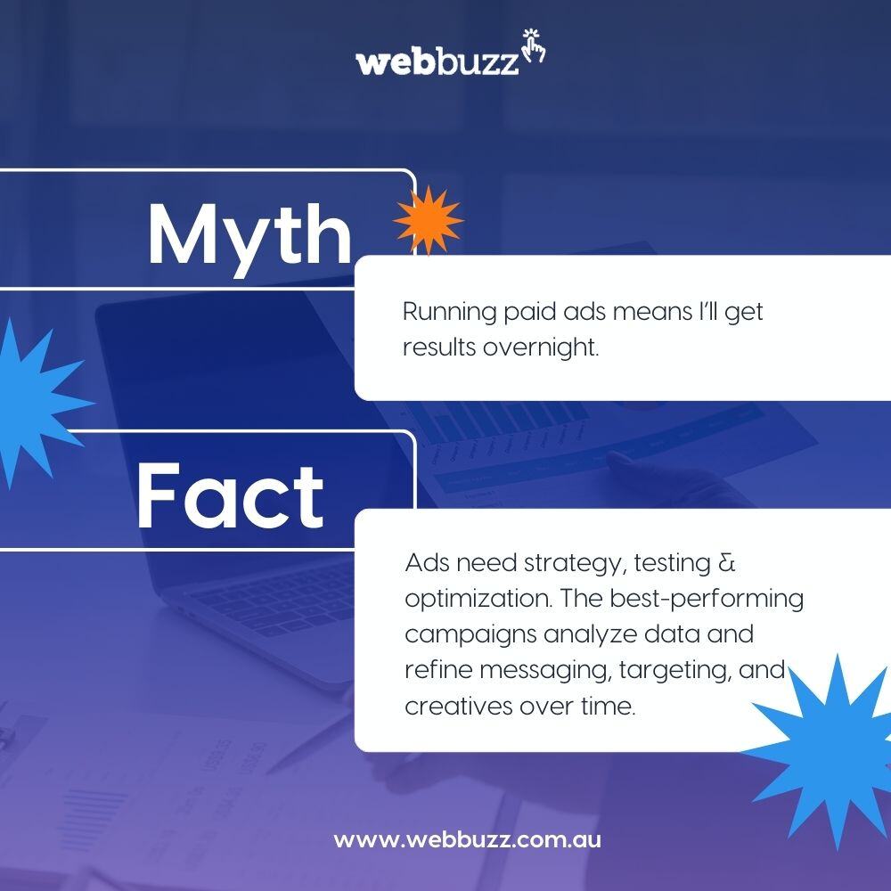 ❌ Myth: "Running paid ads means I’ll get results overnight."
✅ Reality: Ads need strategy, testing &amp; optimization. The best-performing campaigns analyze data and refine messaging, targeting, and creatives over time.
📊 Want data-driven results?