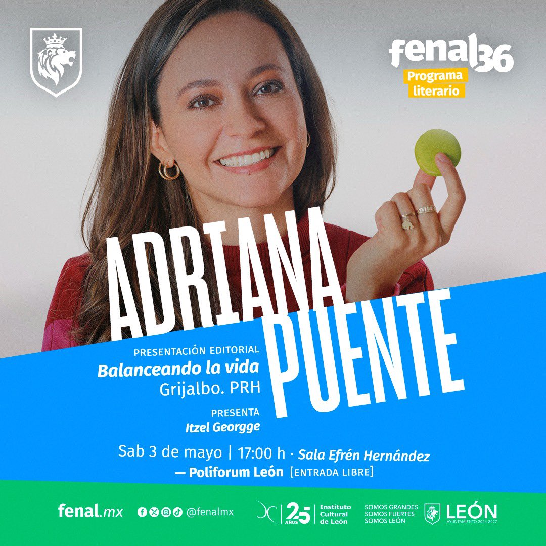Este sábado 3 de mayo a las 5:00 p. m. voy a presentar en la <a href="/FenalMX/">Fenal León</a> el libro “Balanceando la vida” de Adriana Puente, una joya que te ayuda a sanar tu relación con la comida y contigo misma.

La cita es en <a href="/poliforumleon/">Poliforum León</a> ¡La entrada es libre! 

¡Te esperamos!