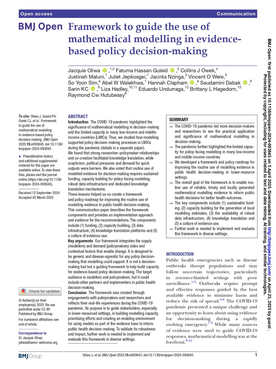 HITAP_Thailand's tweet photo. 🎊New Release | Framework to guide the use of mathematical modelling in evidence-based policy #decisionmaking
#HITAP co-developed a framework & roadmap with #policymakers to support routine use of #modelling #evidence.
🔗Full Article: https://t.co/f7t9w3Ju7N https://t.co/SZH6Kj5bRd