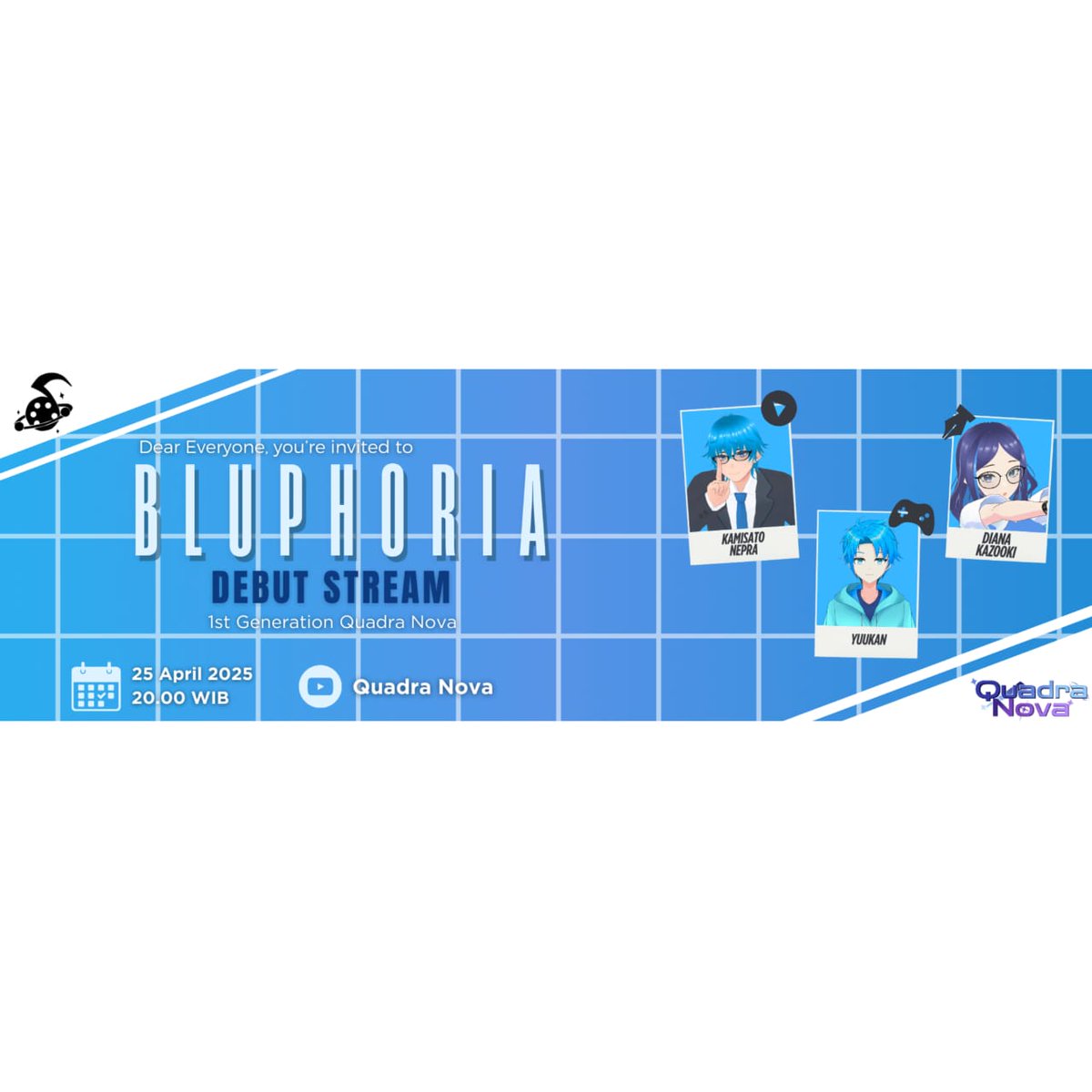 QuadraNova's tweet photo. Bluphoria, Gen 1 dari Quadra Nova akan debut!
Datang &amp; ramaikan debut stream mereka!
📆 25 April 2025
⌚ 20.00 WIB
link yt: https://t.co/gEzvZ4iQJr
jika ingin mengirim qna/hadiah/dll✉️ https://t.co/NZYALfhiTq

#QuadraNova #Bluphoria #VTuberID #VTuber https://t.co/oF9hxca4sm