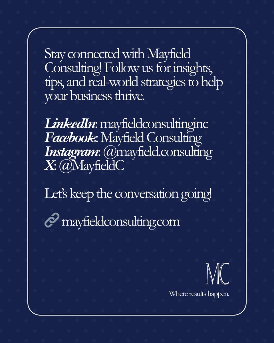 MayfieldC's tweet photo. Let’s stay connected! Follow Mayfield Consulting for insights, tips, and real business
results. #FollowUs #BusinessGrowth 

🔗 https://t.co/BcJqiyLO5V https://t.co/DeLRuDdJyO