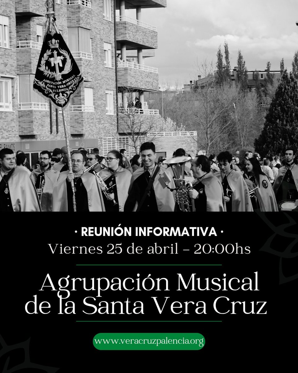 Dentro del marco del respeto y recogimiento por el fallecimiento de Su Santidad el Papa Francisco, queremos informar a todos los nuevos componentes de la Agrupación Musical de la Santa Vera Cruz, que se celebrará una reunión informativa, el próximo día 25 de abril a las 20:00h.