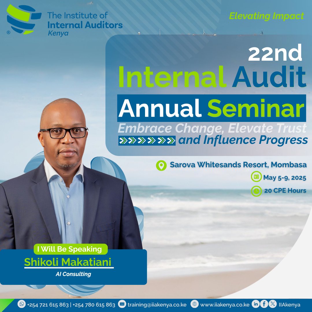 Prepare for an unforgettable week of insightful sessions, networking, and professional growth as we explore how internal auditors can lead transformation, build public trust, and drive impactful change across organisations. For bookings, please visit iiakenya.glueup.com/event/the-22nd…