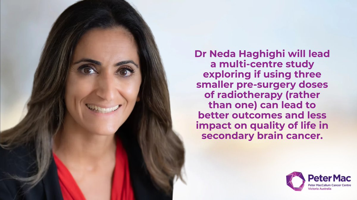 Peter Mac Cancer Centre (@petermaccc) on Twitter photo With a grant from the <a href="/MarkHughesFdn/">MarkHughesFoundation</a>, <a href="/PeterMacRadOnc/">Peter Mac Radiation Oncology</a>'s Dr Neda Haghighi will explore if using three smaller pre-surgery doses of radiotherapy (rather than one) can lead to better outcomes & less impact on quality of life in secondary brain cancer.
More:newcastle.edu.au/newsroom/featu… With a grant from the <a href="/MarkHughesFdn/">MarkHughesFoundation</a>, <a href="/PeterMacRadOnc/">Peter Mac Radiation Oncology</a>'s Dr Neda Haghighi will explore if using three smaller pre-surgery doses of radiotherapy (rather than one) can lead to better outcomes & less impact on quality of life in secondary brain cancer.
More:newcastle.edu.au/newsroom/featu…