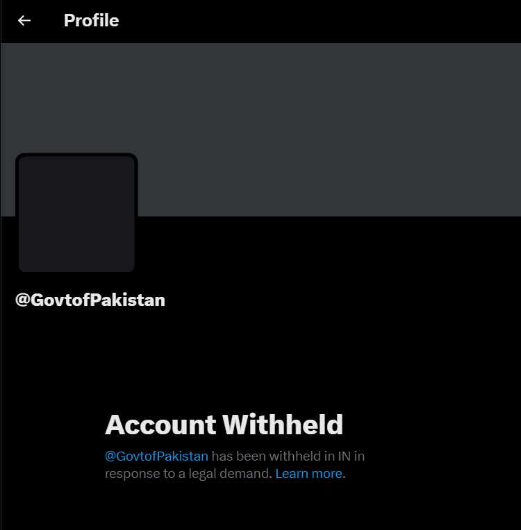 IndophobiaWatch's tweet photo. The Govt of Pakistan's twitter account is withheld in India #PahalgamTerroristAttack https://t.co/kf6B5vr6D6