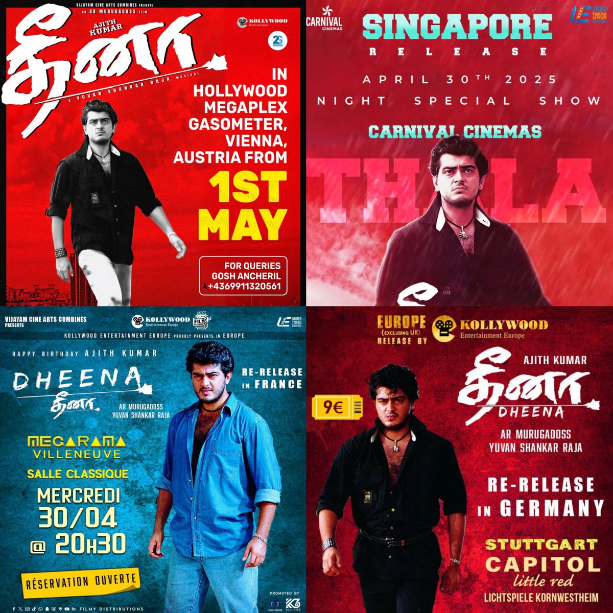 AjithUKFans's tweet image. #Dheena Movie Rereleasing On France 🇫🇷,  Singapore 🇸🇬, Austria 🇦🇹   And Germany 🇩🇪!!!

On May 1st Occasion - Grab Your Tickets 🎟 #GoodBadUgly #AjithKumar